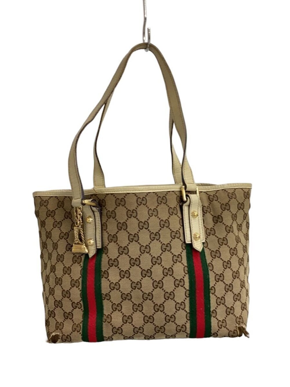 Gucci GG canvas Charmy tote bag leather trim hexagonal gold